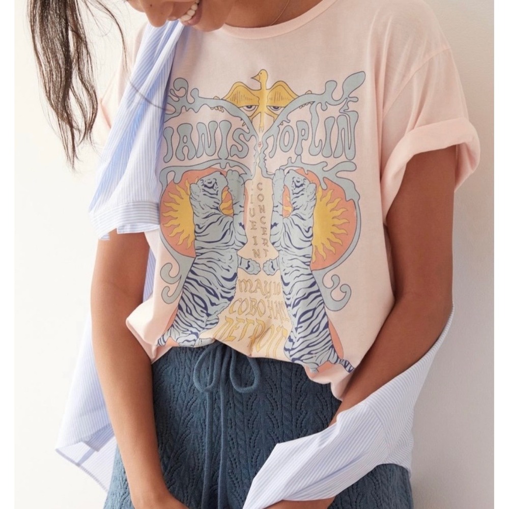 Anthropologie Janis Joplin Graphic Tee Pink Band Tee Size XS